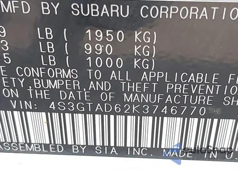 2019 Subaru Impreza 2.0I Premium from USA, damaged, VIN 4S3GTAD62K3746770